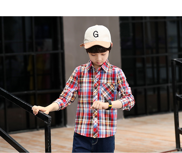 Áo sơ mi nam tay dài 2018 phiên bản Hàn Quốc mới của áo sơ mi cotton trẻ em kẻ sọc trẻ em kẻ sọc xuân hè sơ mi cộc tay cho bé