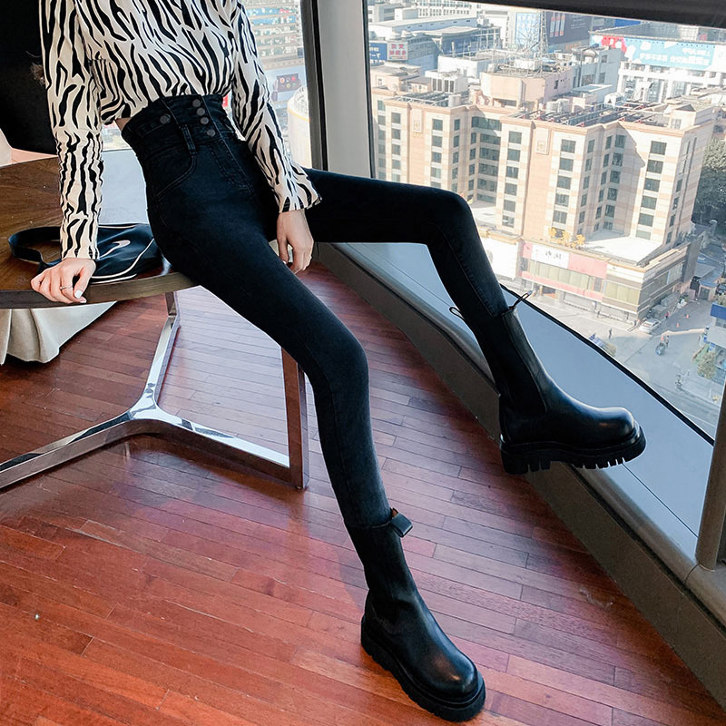 Super High-Waisted Black Thin Denim Pants for Women, Slim Fit, 2026 New Spring/Summer Style, Thickened, Outerwear, Tight-Fitting Long Pants