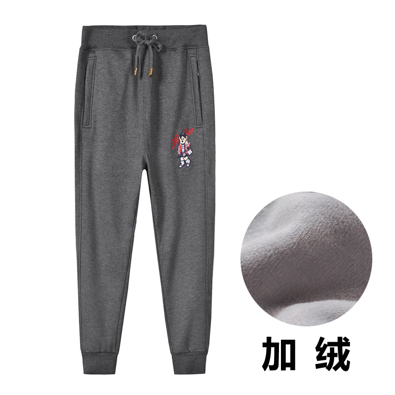 Quần size lớn cộng với quần thể thao nhung nữ 2018 mới thu đông và quần lửng ống rộng mút dày mm quần bó sát Harlan Wei quần nhung dài nữ