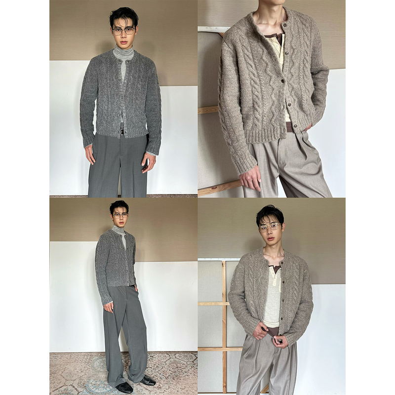 Trendywu Italian-Style Elegant “Late Autumn” Thick Cable Knit Artistic Retro Lazy Chic Thick Cardigan Sweater