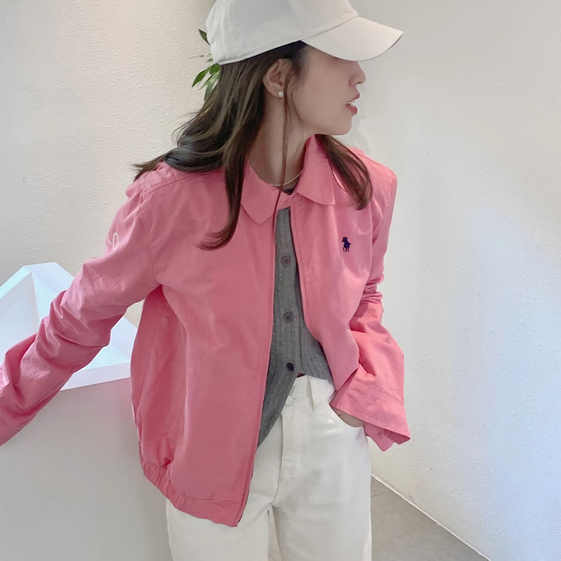 Old Money Style American Pony Logo Embroidered Letter Lapel Jacket for Women, Spring and Summer Versatile Thin Sports Top Trendy