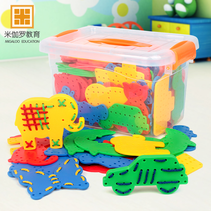 Baby wearing Board building blocks early education toys children threading rope building blocks around beads educational toys 3-6 years old