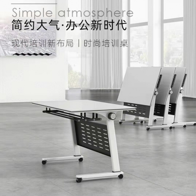 Folding Conference Table, Multifunctional Office Desk, Mobile Flip-Top Training Table and Chair Set, Can Be Spliced into a Long Table with Wheels