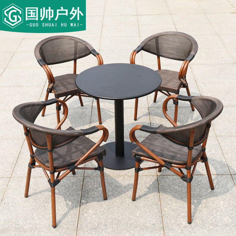 Outdoor Table And Chairs With Umbrella Open-air Balcony Fujinchair Patio Outdoor Milk Tea Shop Cafe Outside Swing Casual Table And Chairs Combination