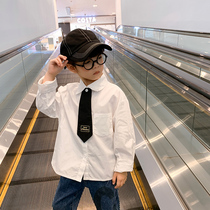 Childrens clothing boys white shirt spring and autumn 2021 new foreign style cotton children long sleeve shirt Korean autumn coat