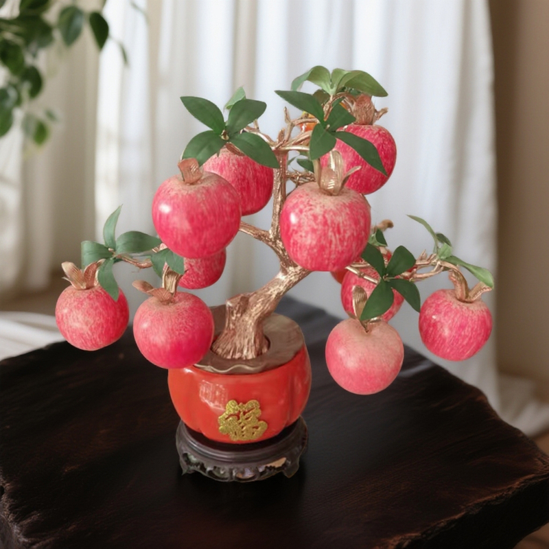 (Carnival of Spring Festival Flowers) Decorative Apple, Persimmon, Pomegranate, Gourd for Living Room Coffee Table, Tv Cabinet, Dining Table Ornaments, Bedroom