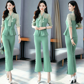 High-end professional suit female 2022 summer new fashion temperament goddess fan slim fit flared trousers two-piece suit