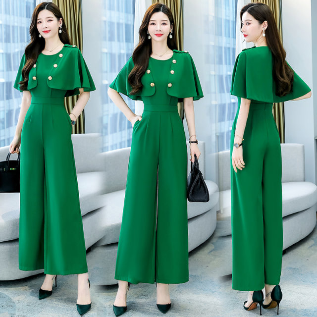 High-end jumpsuit women's summer 2022 new fashion temperament professional high waist drape thin section wide-leg jumpsuit