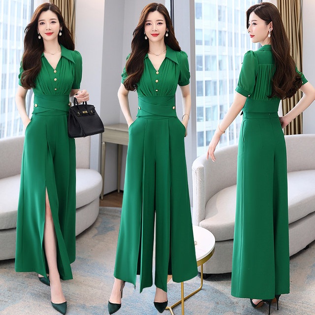 Professional jumpsuit suit female 2022 summer new celebrity temperament goddess fan hanging wide-leg pants two-piece set