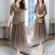 High-end professional suit suit female 2023 spring new fashion temperament goddess Fan mesh skirt two-piece set