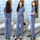 Tencel Denim Suit Women's 2022 Summer New Casual Fashion Covering Belly Showing Thin Wide-leg Pants Two-piece Set