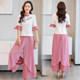 Ethnic style wide-leg pants suit women 2022 summer new fashion retro embroidery improved cheongsam skirt pants two-piece set