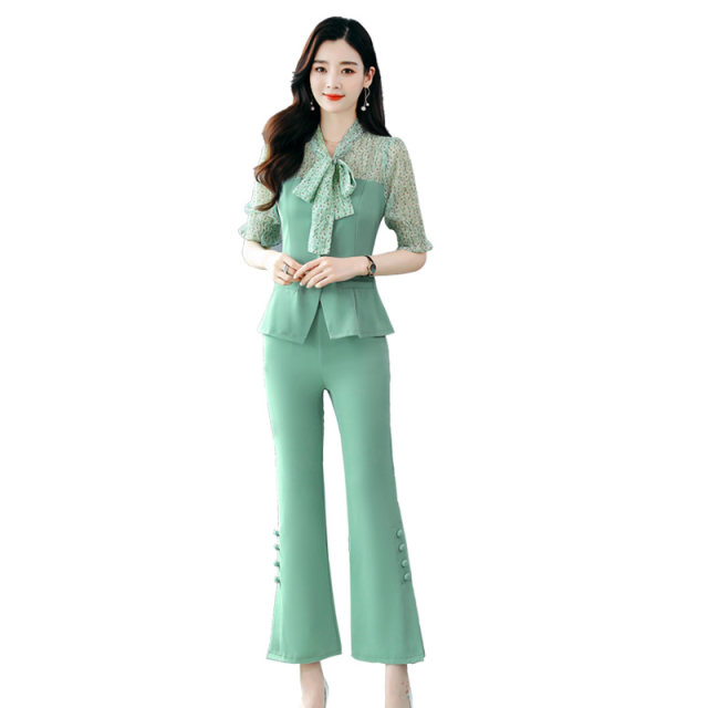 High-end professional suit female 2022 summer new fashion temperament goddess fan slim fit flared trousers two-piece suit