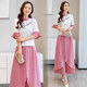 Ethnic style wide-leg pants suit women 2022 summer new fashion retro embroidery improved cheongsam skirt pants two-piece set