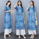 Ethnic style women's suit 2022 summer new retro Chinese style culottes cover belly and show thin wide-leg pants two-piece set