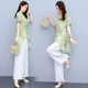 Retro ethnic style suit women's summer 2022 new design and color thin section cotton and linen improved cheongsam wide-leg pants two-piece set