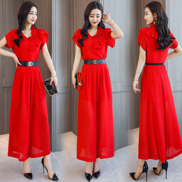 High-end professional suit female 2022 summer new fashion temperament goddess fan high waist wide-leg pants two-piece set