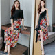 Small fresh suspender skirt women's summer 2021 new Korean version of chiffon slimming western style splicing floral wide-leg pants suit