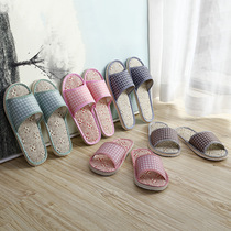 Summer slippers eva checkered indoor home slippers Linen slippers male and female couples guest drag non-disposable