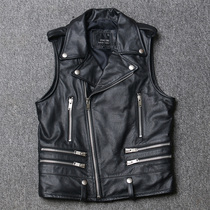 New Harley locomotive leather vest mens head layer cowhide slim youth short fashion waistcoat locomotive suit