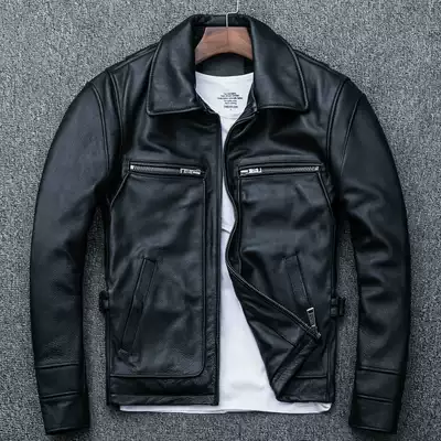 2020 Spring and Autumn new spring and autumn single leather men's head layer cowhide Slim motorcycle leather jacket coat men's tide