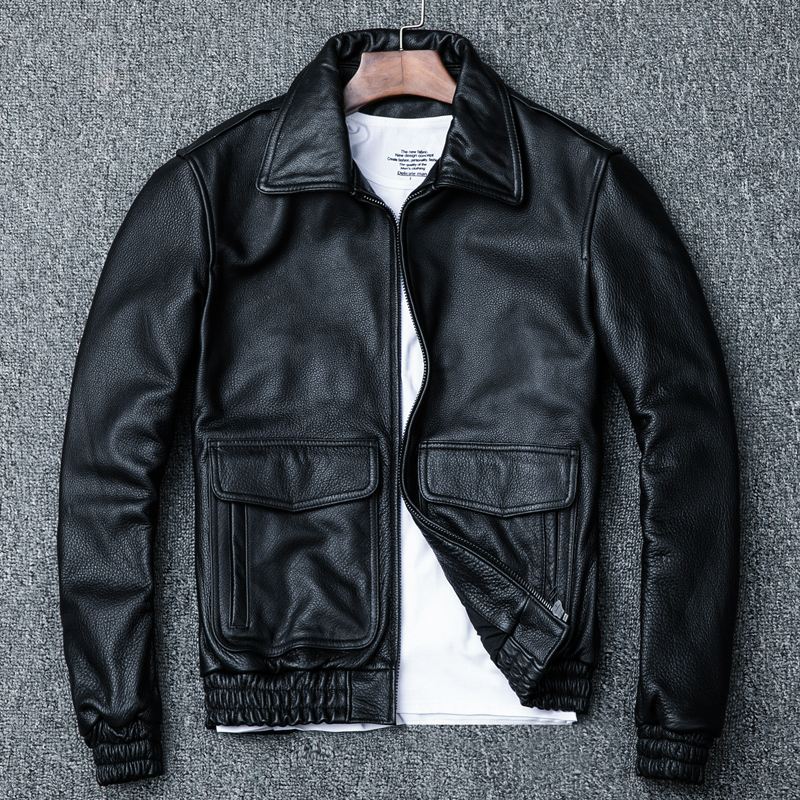 Pilot A2 Genuine First-Layer Cowhide Leather Jacket Men's Flight Suit Lapel Leather Jacket New Large Size Coat