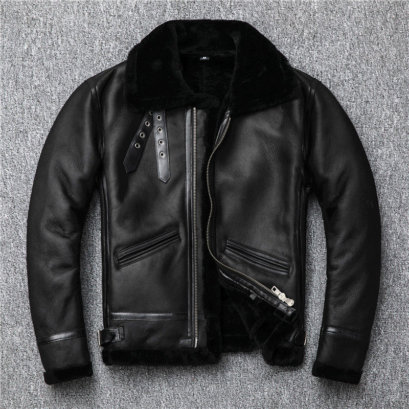 Original ecological fur one-piece lamb hair men's leather leather retro sheep hair classic B3 winter warm lapel