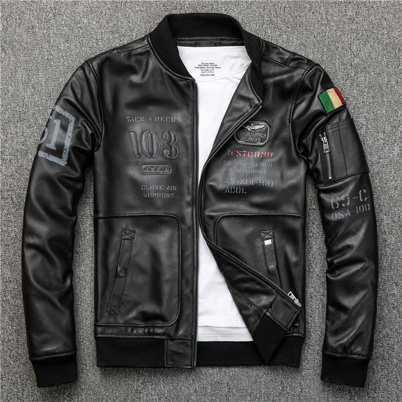 Spring New Indian Leather Leather Men Locomotive Slim Flying Jacket Jacket Sheep Leather Short Jacket
