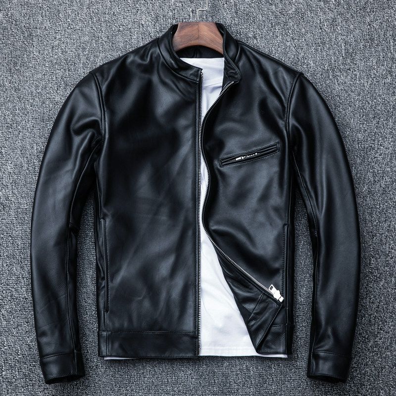 New anti-season special price to pick up leakage genuine leather leather men's first layer sheepskin slim stand-up collar youth leather jacket jacket
