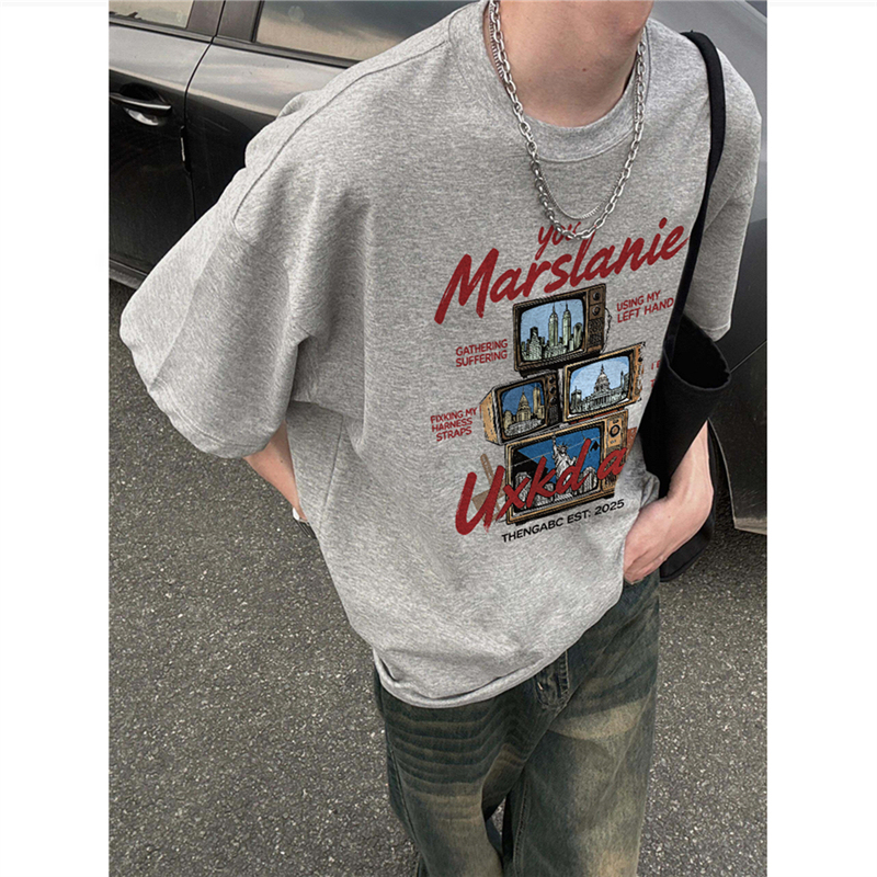 Heavyweight Pure Cotton American Retro Straight Shoulder Short-Sleeve T-Shirt for Men, Summer 2026 New Loose Trendy High Street Couple Top Heavyweight Pure Cotton American Retro Straight Shoulder Short-Sleeve T-Shirt for Men, Summer 2026 New Loose Trendy High Street Couple Top