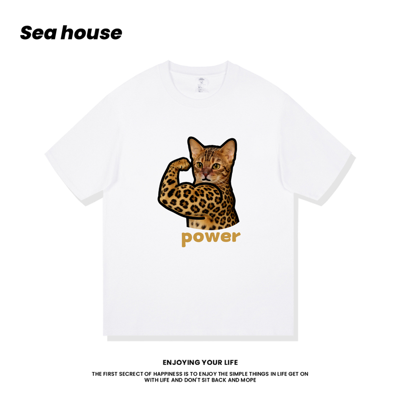 【Power Bengal Leopard Cat】Pure Cotton Short-Sleeved T-Shirt, Loose Fit, Summer T-Shirt