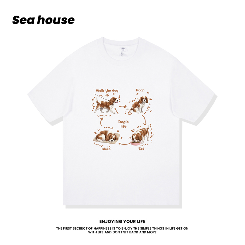 [King Charles Daily] Pure Cotton Short-Sleeved T-Shirt, Loose Summer T-Shirt