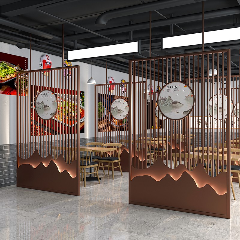 Dining Room Cassette Screen Partition Hotel Interpack Compartment Box Background Wall Decoration Brief Iron Art Genguan Hollowed-out Grid