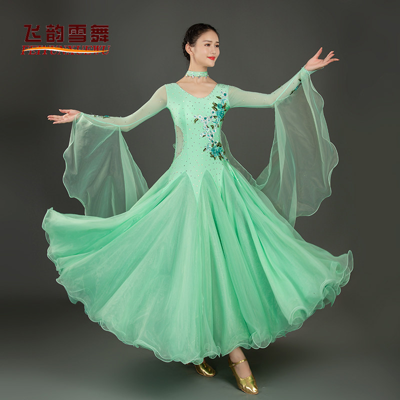 New modern dance diamond-encrusted dress performance suit National standard dance competition dress Waltz social dance dress 082