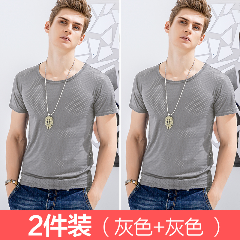 2 mảnh lụa băng lưới ngắn tay áo t-shirt rỗng tốc độ thở khô thể thao lỏng lớn kích thước áo khoác nửa tay áo điều hòa không khí của nam giới