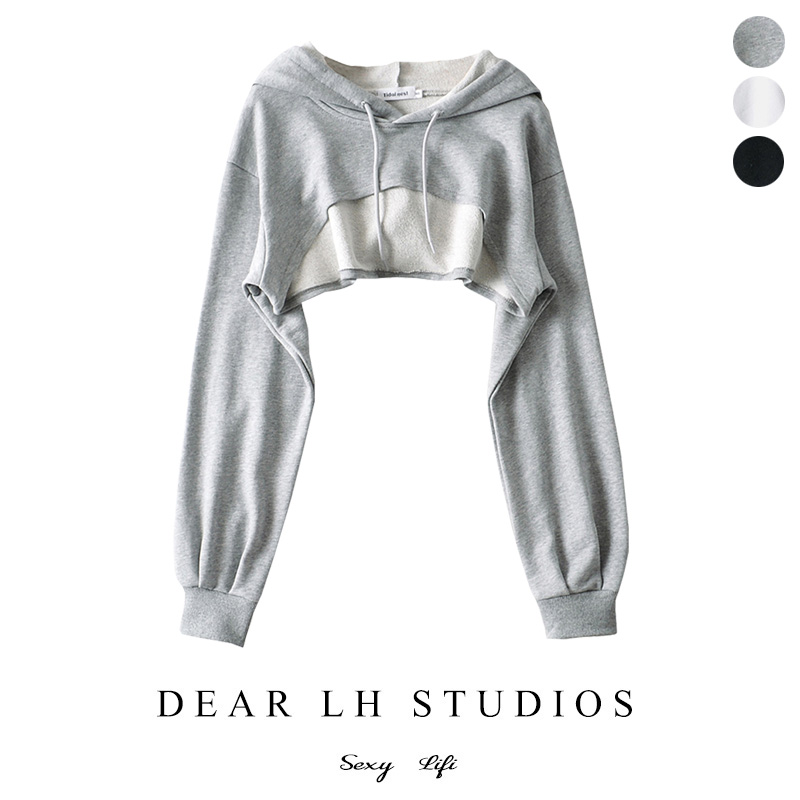 Early autumn ultra-short hooded pullover loose sweater women's new Korean version of the versatile niche design raw edge irregular tops