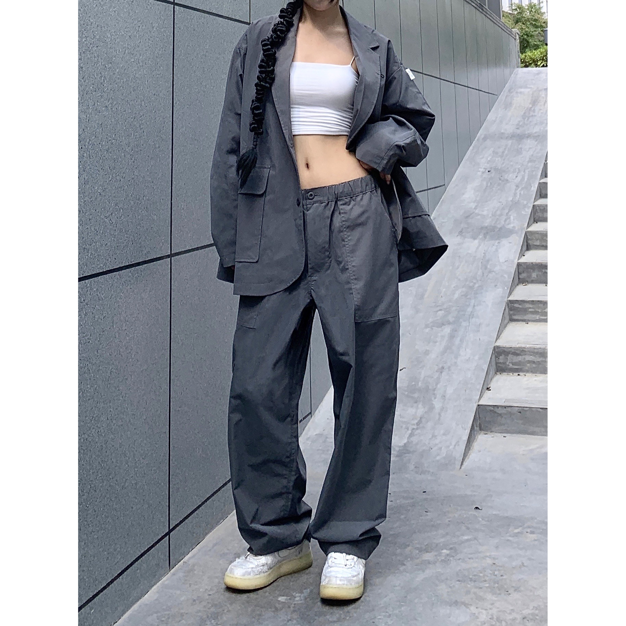 Pear Nana Fall Grey Western Dress Pants Country Tide Sensation Slim Casual Pants Pendant Sensant Pants Men and women The same