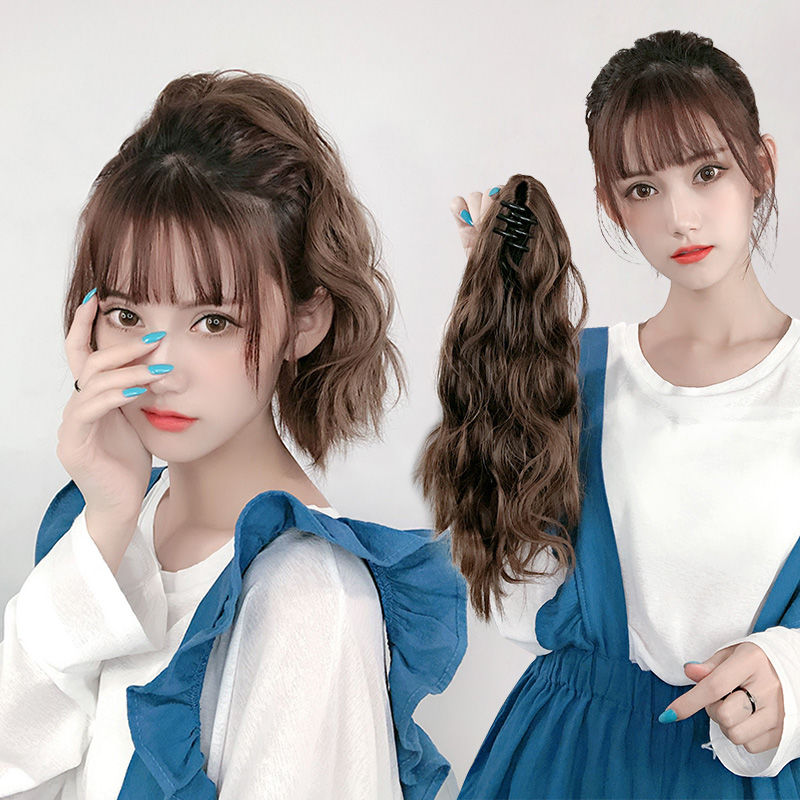 Wig female short hair ponytail strap big wave Net red short curly hair high ponytail clip corn hot ponytail braid