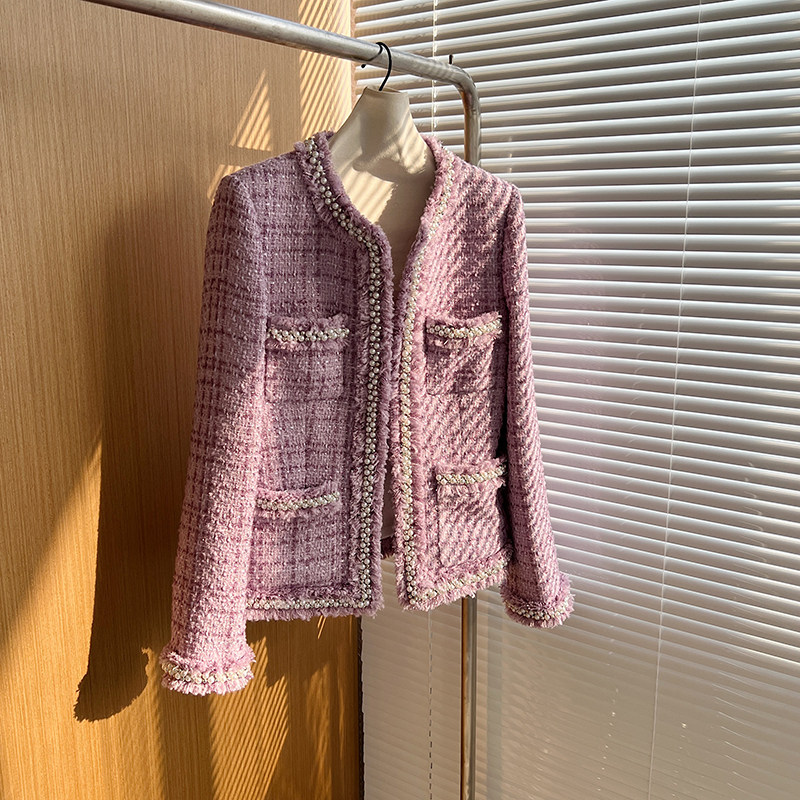 Fan Seiko Workshop 2022 Spring Autumn New Purple Round Collar Coarse Flowers, Yuanyuan Xiaoxiang Heavy Industry Short Jacket Woman