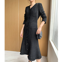Dress female 2021 new winter light luxury ladies tweed small fragrant wind bag hip fish tail long high waist skirt