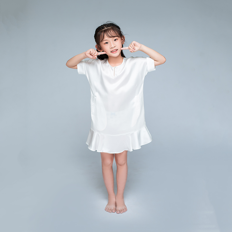 Cnsilk 100 % silk silk silk silk silk girl sleeping skirt on short sleeve pajamas household dress summer princess