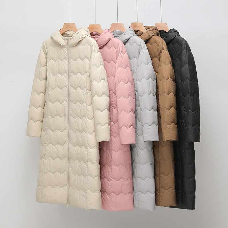 2025 New Hooded White Duck down Extra-Long Over-The-Knee down Jacket for Women, Lightweight, Slim-Fitting, Slimming Coat, Inner Layer Outerwear