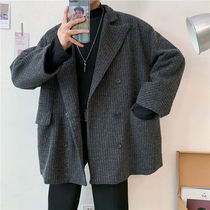 Tide brand woolen coat mens autumn and winter thickened Korean windbreaker students Hong Kong wind ins Japanese loose woolen cloth coat