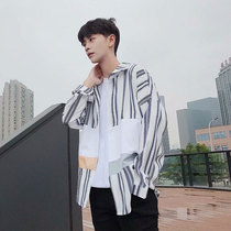 Port wind ins striped shirt mens long-sleeved loose Korean thin jacket spring and summer casual wild trend shirt