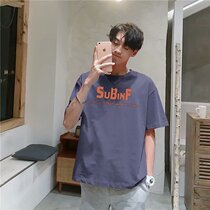 Gangfeng casual shirt mens short sleeve trend loose Joker five-point half-sleeve T-shirt student letter printing clothes