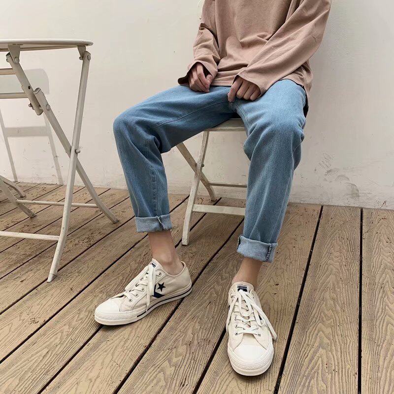 Summer 90% jeans men's and women's trendy Korean version easy 100 ride-hailing students slim down men straight down pants
