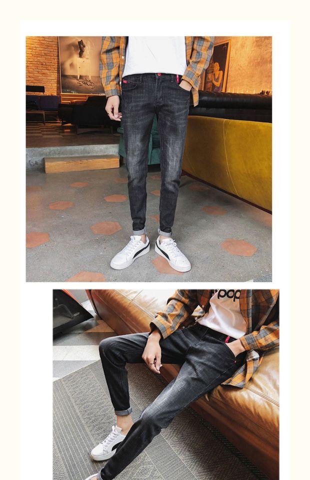 Quần jeans nam Phiên bản Hàn Quốc của xu hướng quần lửng ống rộng tự nhiên co giãn 9 chín quần quần học sinh nam - Quần jean quần jean nam ống rộng