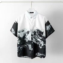 Days Ins Snow Mountain Stamp Short sleeves Shirt Men Trend handsome Relaxed Gradient Teen Casual 100 lap half sleeve
