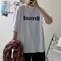 Port Wind 100 lap short sleeve T-shirt male Korean version Trend ins Loose 50% Sleeves Students Overfire Cec Middle Sleeve Clothes