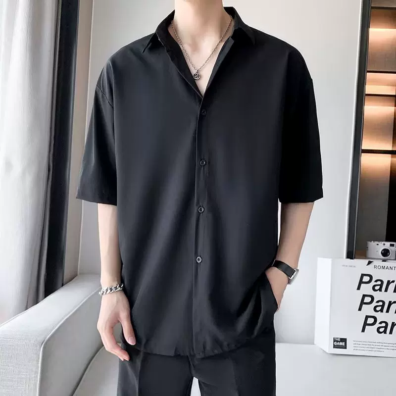 Autumn summer thin jacket, silk black shirt